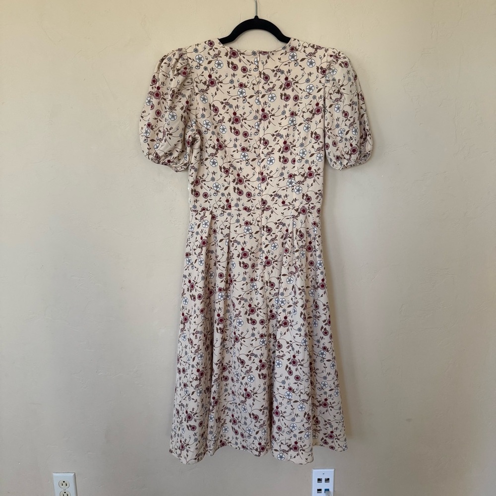 Vogue Floral Puff Sleeve Midi Dress Lace Trim Cottagecore Prairie Dress L - Picture 8 of 8